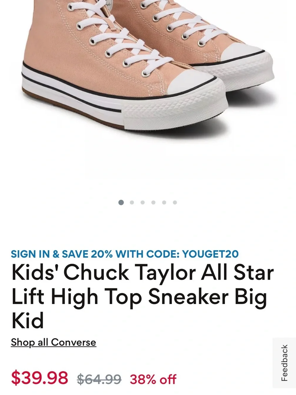 Converse Kids High Top Sneakers in Blush Pink